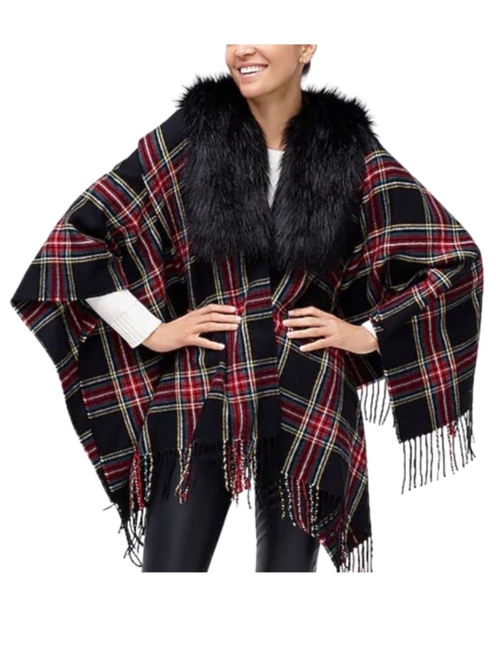 J.Crew Faux-fur Plaid Cape-Scarf